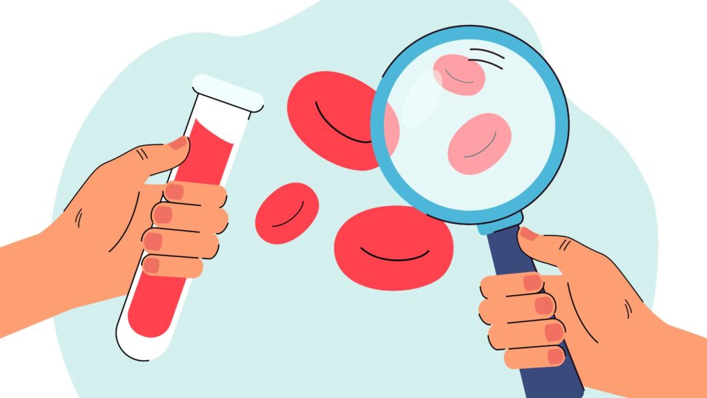 Ilustração de análise de amostra de sangue em laboratório