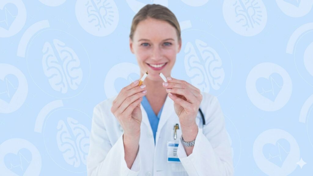 Médica quebrando um cigarro