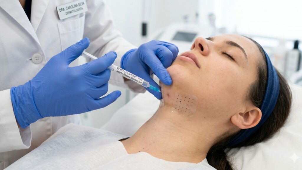 medico aplicando de enzima no queixo