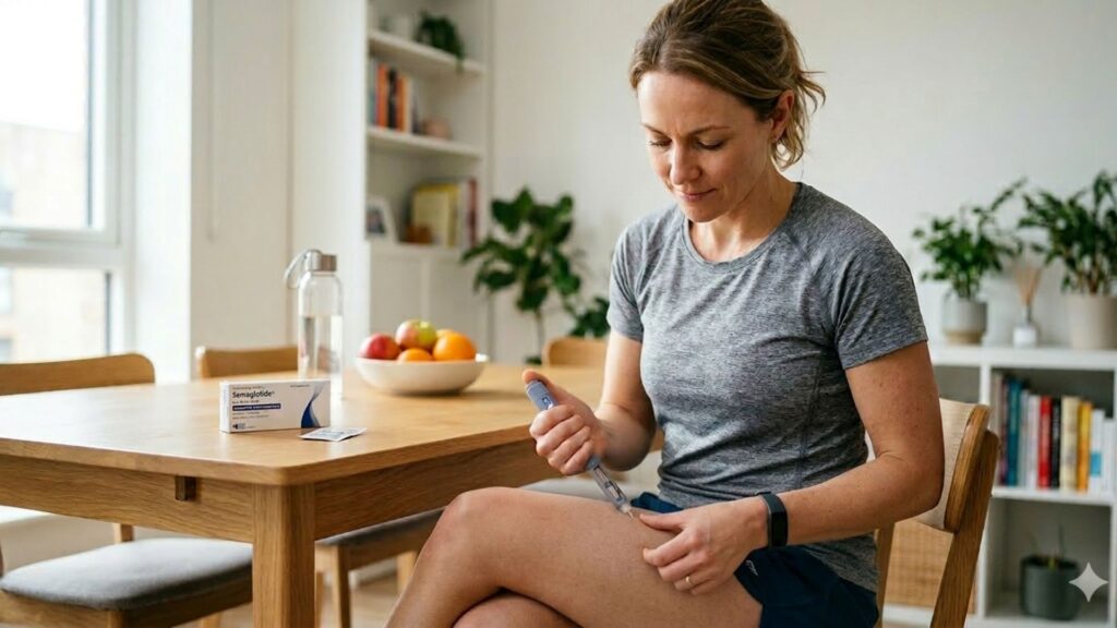Pessoa segurando caneta de aplicação de tirzepatida
