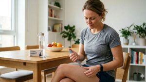 Pessoa segurando caneta de aplicação de tirzepatida