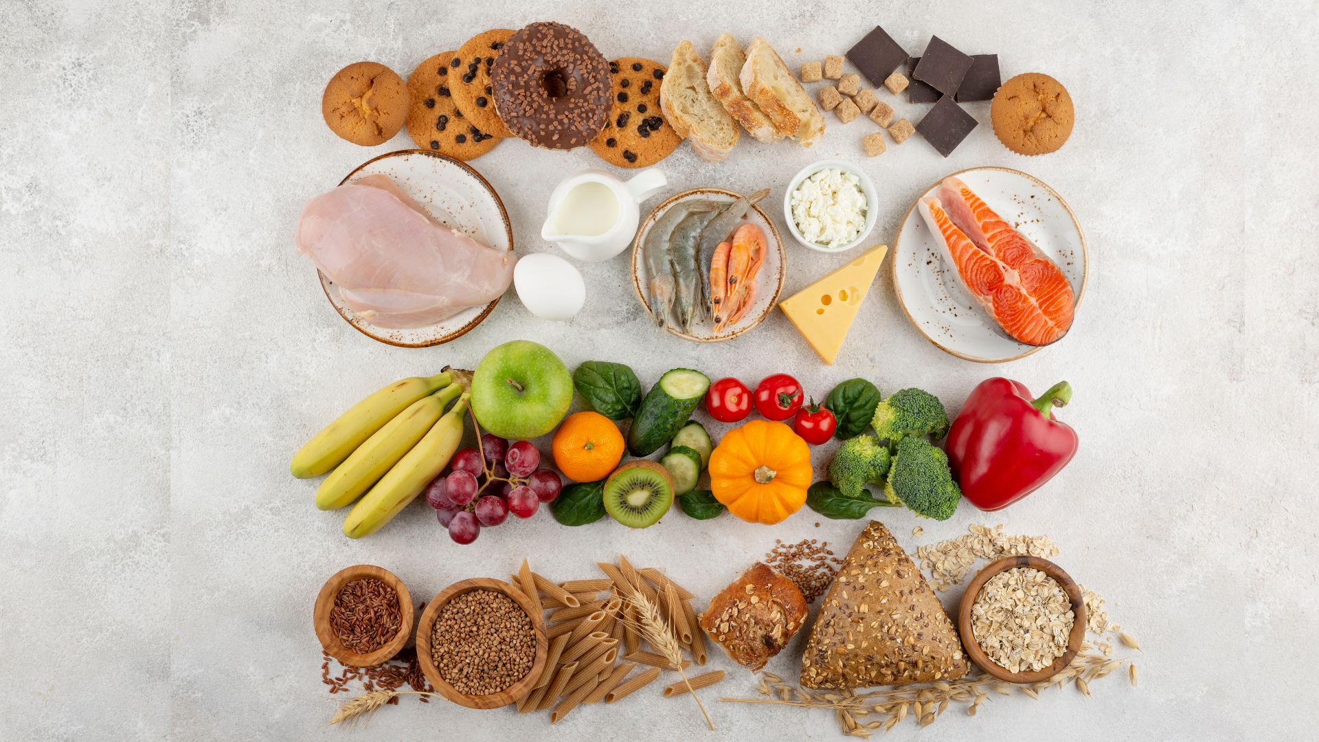 Vista superior de diferentes grupos alimentares