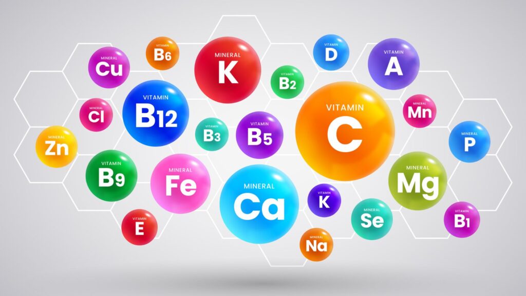 Ilustração de vitaminas e minerais