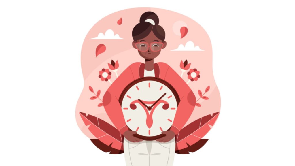 perimenopausa ilustracao mulhe preta relogio
